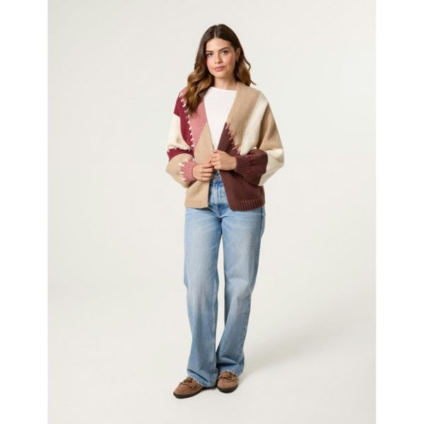 Blue Vanilla Blanket Stitch Detailed Colourblock Cardigan