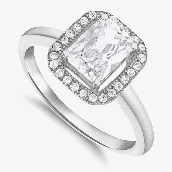 T. H. Baker Sterling Silver Princess-Cut Crystal Halo Ring 8.84.8789