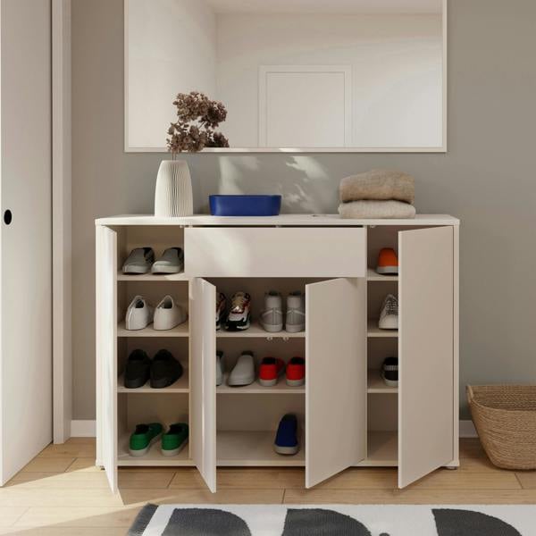 Furniture To Go Alice Springs Shoe Cabinet with 4 Doors Push-to-Open & 1 Drawer Push-to-Open in Sand