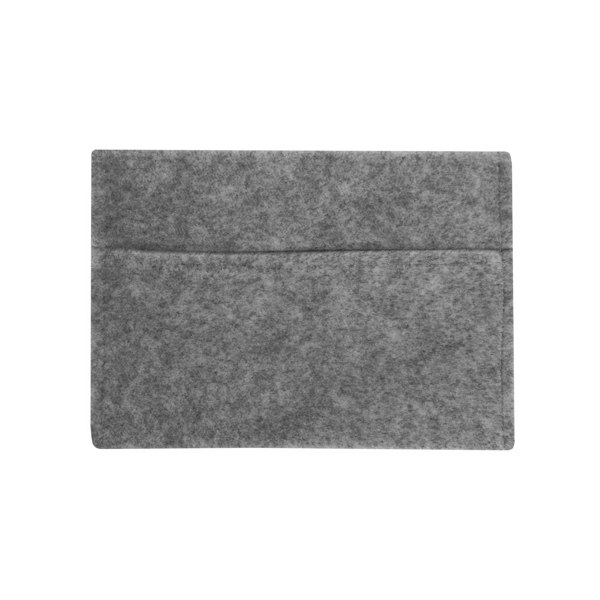 Smoke grey storage pouch made of soft felt material, featuring a sleek rectangular shape and a front pocket for easy access