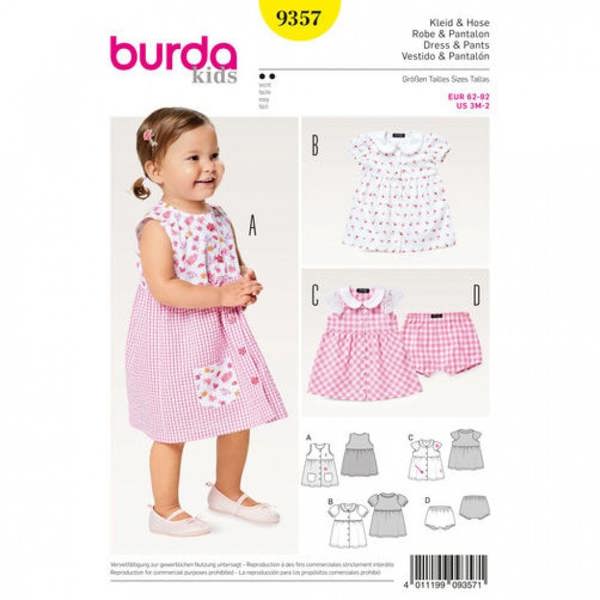 Burda Sewing Pattern 9357 Dresses and Shorts For Babies, 3 Months - 2 Years - Easy