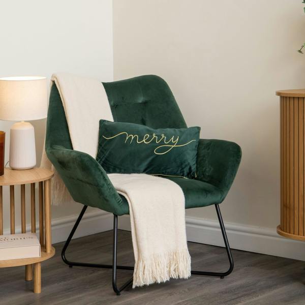 Samuel Alexander 49cm Dark Green Christmas Decorative Merry Cushion with Gold Detail