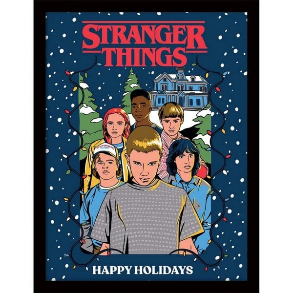 Stranger Things Happy Holidays Christmas Poster - Blue/Red