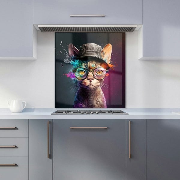 Warren Reed - Designer Devon Rex Cat With Hat Splashart Kitchen Splashback