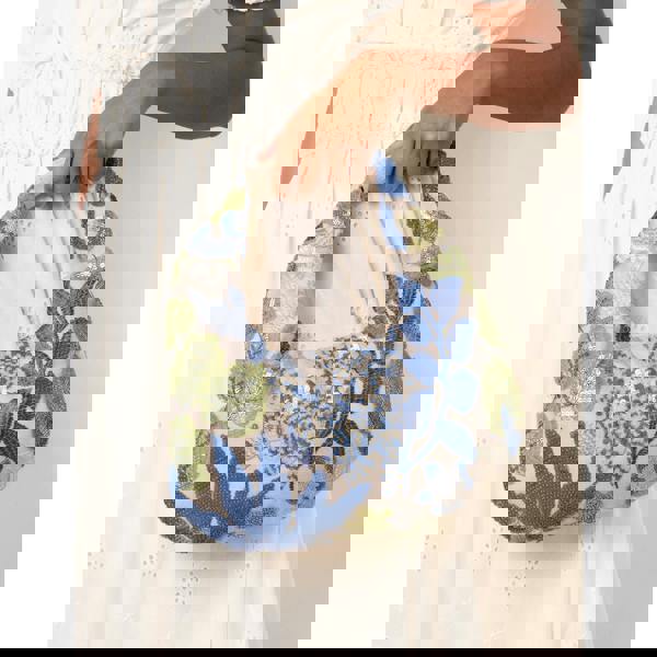 Blue Vanilla Embellished Floral Hobo Bag