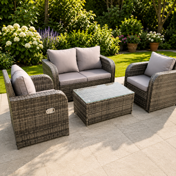 Fimous Dark Grey Mix PE Wicker Rattan Garden Furniture Set Sofa Set Reclining Adjustable Chair 4 Seater