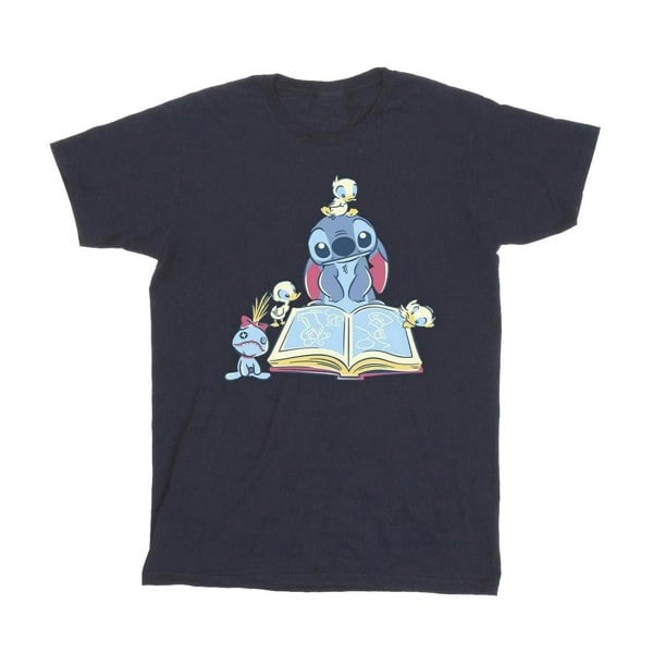 Disney Girls Lilo & Stitch Reading A Book Cotton T-Shirt - Navy Blue