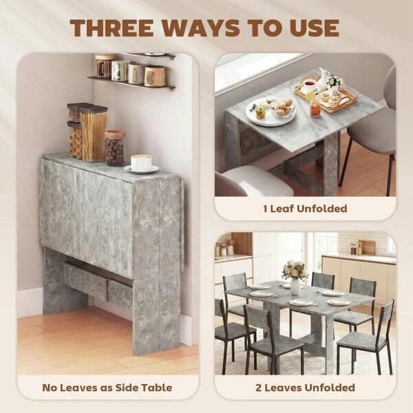 Folding Dining Table, Space-Saving Drop Leaf Kitchen Table for 4-6 People Grey