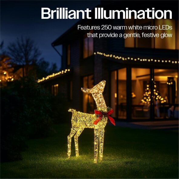 Scotts of Stow Xmas Haus 74CM Gold Rattan LED Christmas Festive Holiday Deer