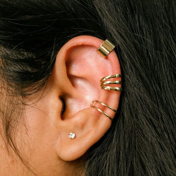 The Colourful Aura Gold Plated 3 Piece Adjustable Non Piercing Everyday Helix Ear Cuff Band
