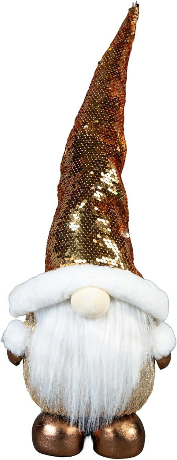 56cm Gold Gnome Santa Christmas Figurine with Shimmering Hat and Festive Finish image 1