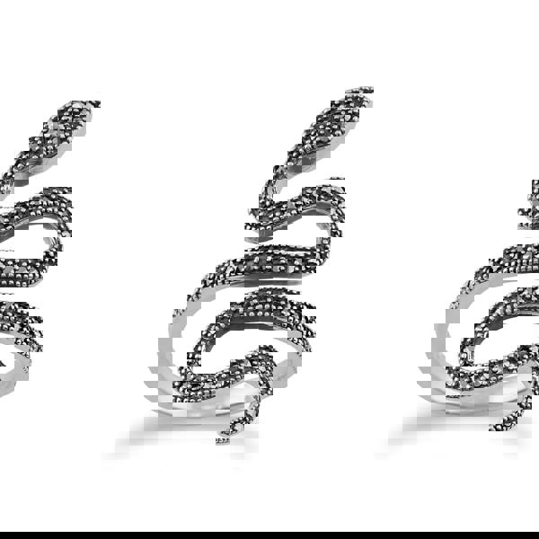 Art Nouveau Style Round Marcasite Silver Snake Boho Ring - Gemondo