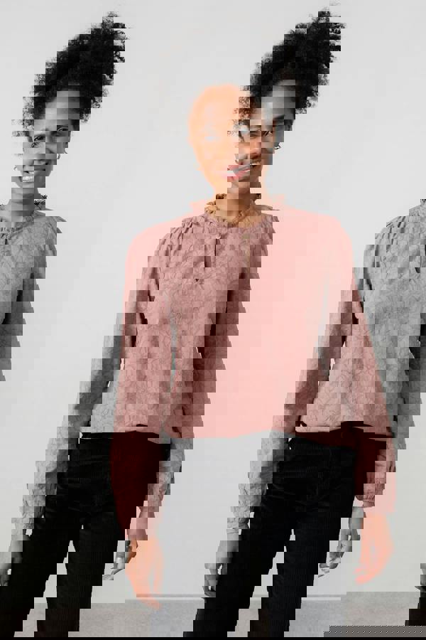 Lily & Me Emily Textured Jacquard Keyhole Blouse Antique Rose