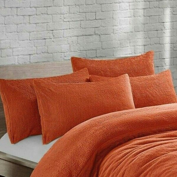 Night Zone Teddy Bear Fleece Pillowcases Pair – Soft Warm Plush Pillow Covers - Orange