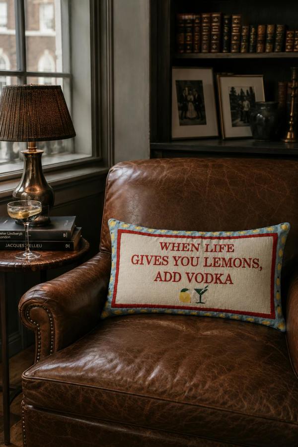 Funny Lemon Needlepoint Pillow – When Life Gives You Lemons, Add Vodka