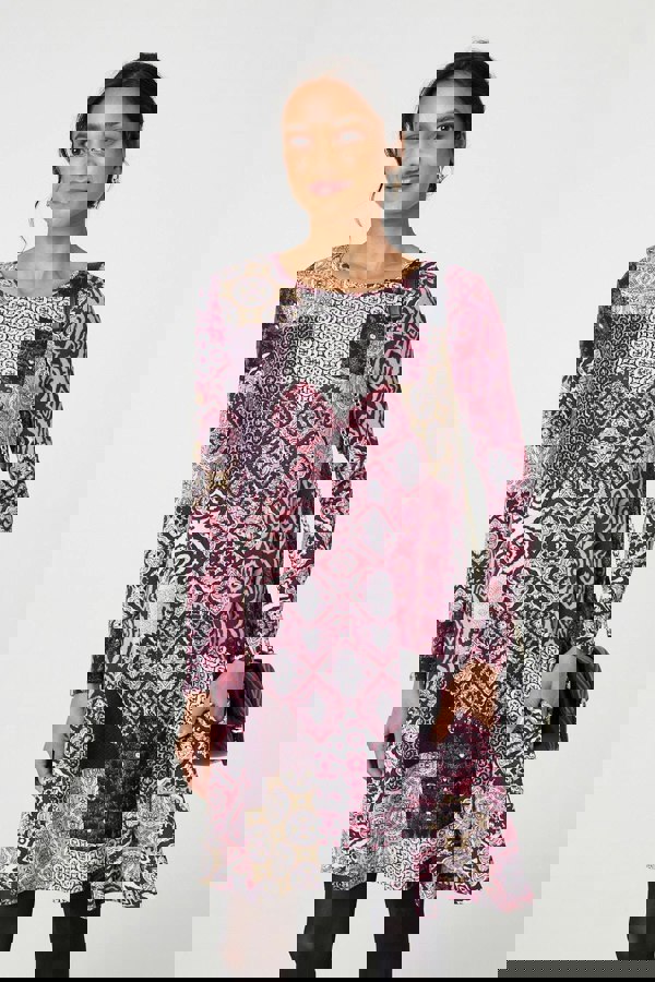 Pink | Patchwork Long Sleeve Short Swing Dress
