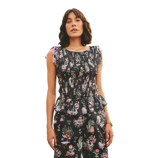Cath Kidston Womens/Ladies Island Print Peplum Top - Black - 