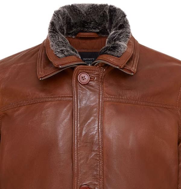 Infinity Leather Mens Mid-Length Warm Leather Trench Coat - Varkaus
