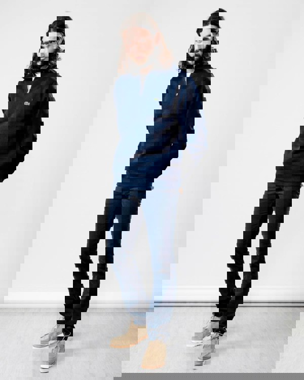 Lacoste Mens Zippered Stand-Up Collar Cotton Sweatshirt - Navy Blue 166