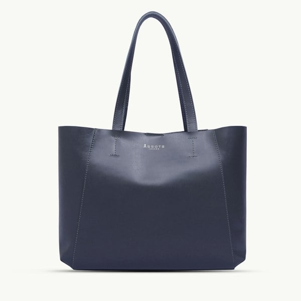 Assots London 'ADELA' Navy Smooth Real Leather Unlined Designer Tote Bag