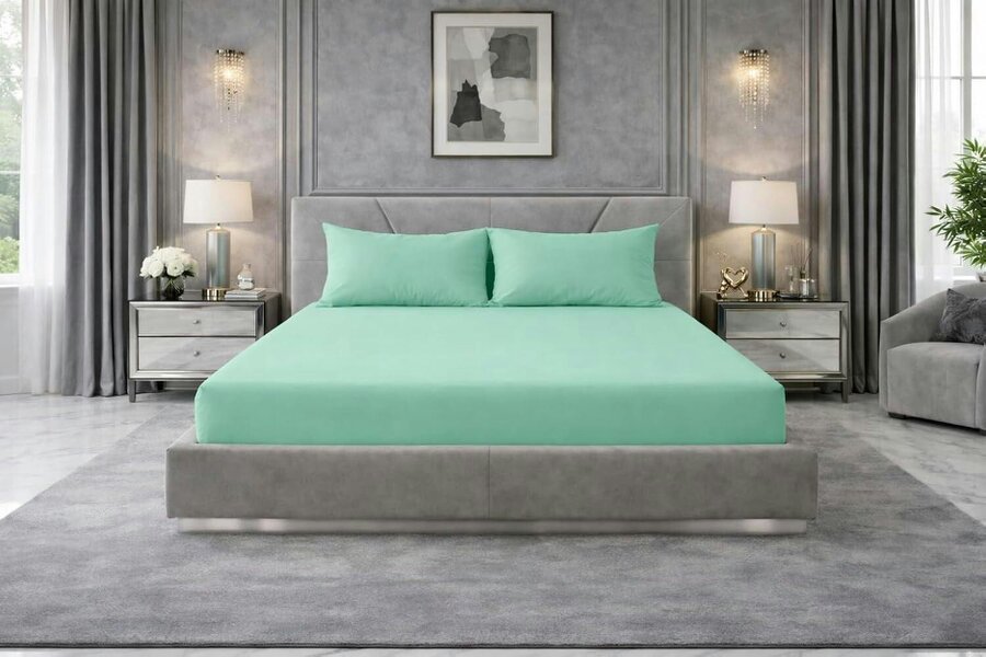 Night Zone Extra Deep Fitted Sheet 40cm – Polycotton Easy Care Bed Sheet - Mint Green