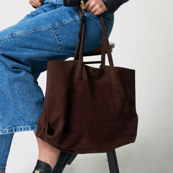 Barneys Originals Ruby Chocolate Real Cow Suede Everyday Tote Bag