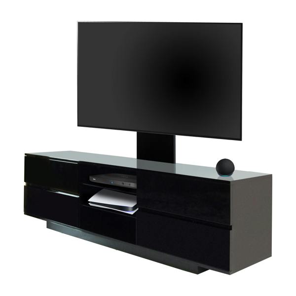 Homeology Avitus Gloss Black with 4-Black Drawers and 3-Shelves up to 65" LED/LCD/Plasma TV Stand with Mounting Arm