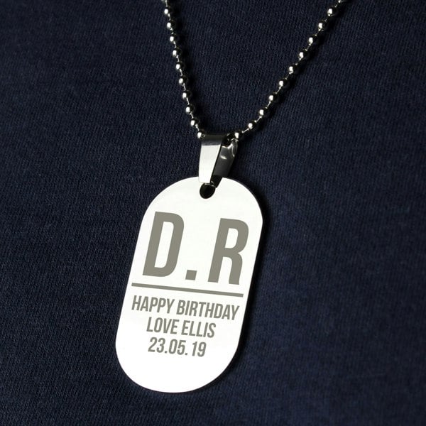 Personalised Memento Company Personalised Initials Stainless Steel Dog Tag Necklace