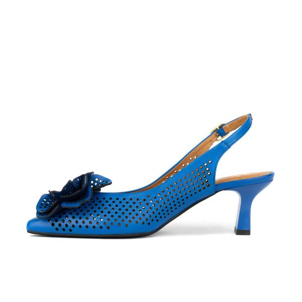Embassy London Florence - Vibrant Blue - Women's Leather Slingback Heel with Flower Detail