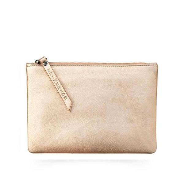 Soft rose gold leather makeup pouch medium – front view