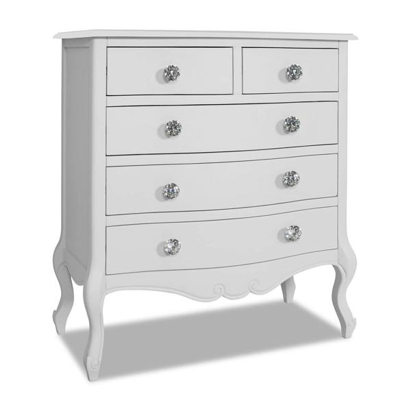 Statement Furniture Juliette Chest of Drawers Vintage Chic 2 Over 3 Chest with Crystal Handles