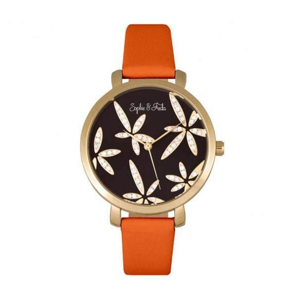 Sophie & Freda Key West Leather-Band Watch w/Swarovski Crystals
