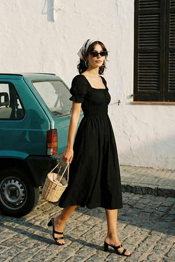 WOVCOR Skater Balloon Sleeve Lined Midi Woven