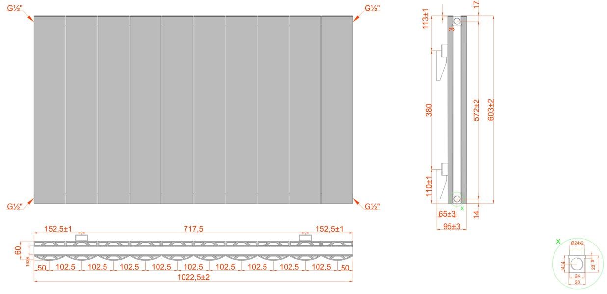 MYHOMEWARE 1022mm x 600mm Double Aluminium Panel Radiator in Anthracite Grey - Model Diva - Wall-mounted