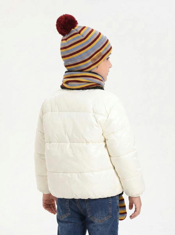 Anniou Kids Striped Knit Hat Scarf Mittens  Set