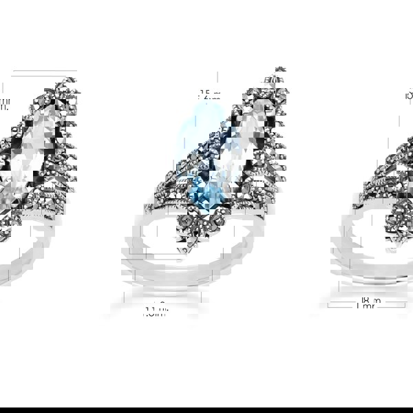 Gemondo Art Deco Style Marquise Blue Topaz & Marcasite Ring in Sterling Silver