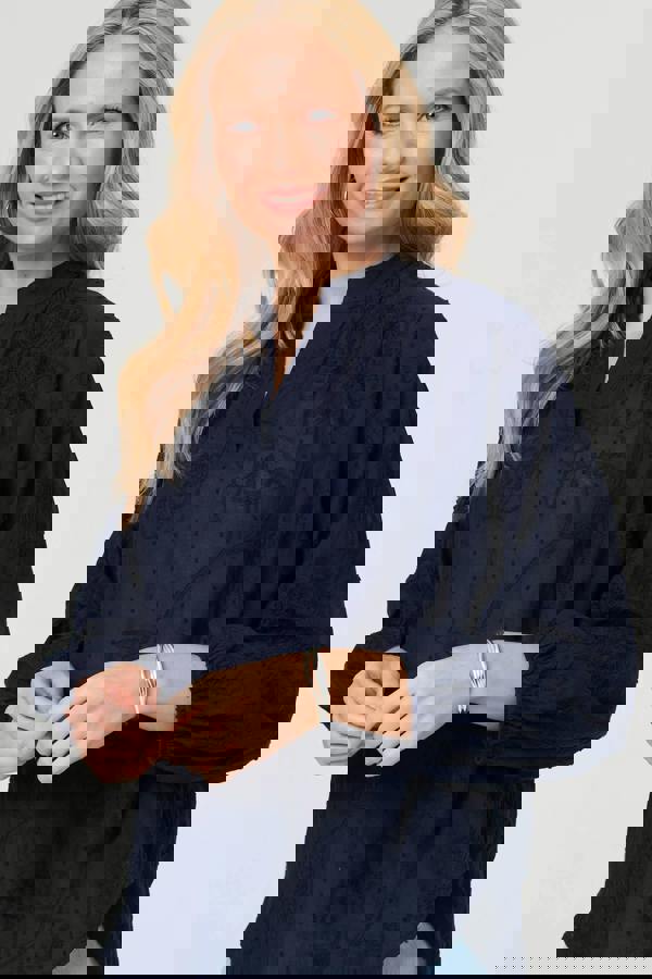 Navy | Embroidered Layered Long Sleeve Blouse