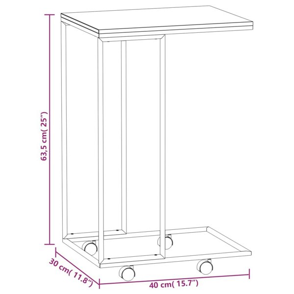 Berkfield Side Table with Wheels Black 40x30x63.5 cm Engineered Wood