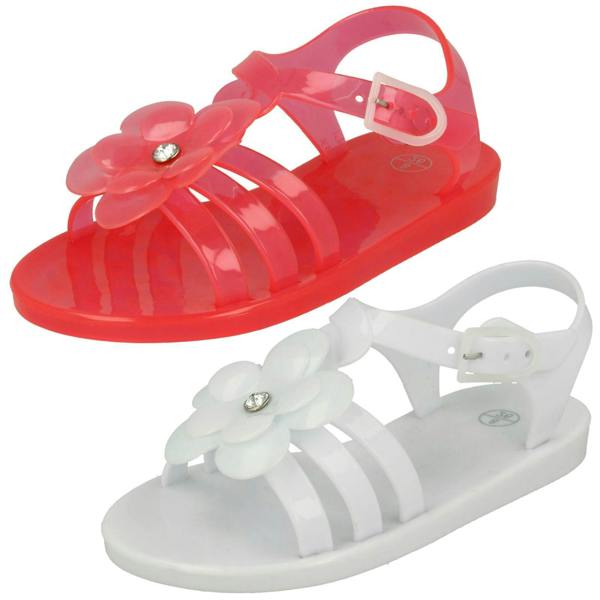 Spot On Girls Spot On Flat Strappy T Bar Flower Trim Sandal