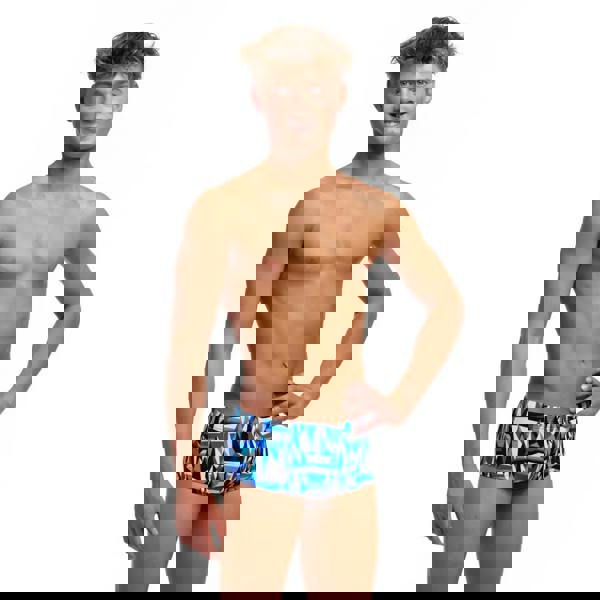 Funky Trunks Boys Polar Caps Sidewinder blue swim trunks with eco C-Infinity fabric