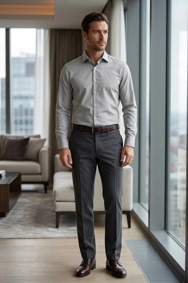 Men's Long Sleeve Button-Down Dress Shirt - Grey - TruClothing.com - 18