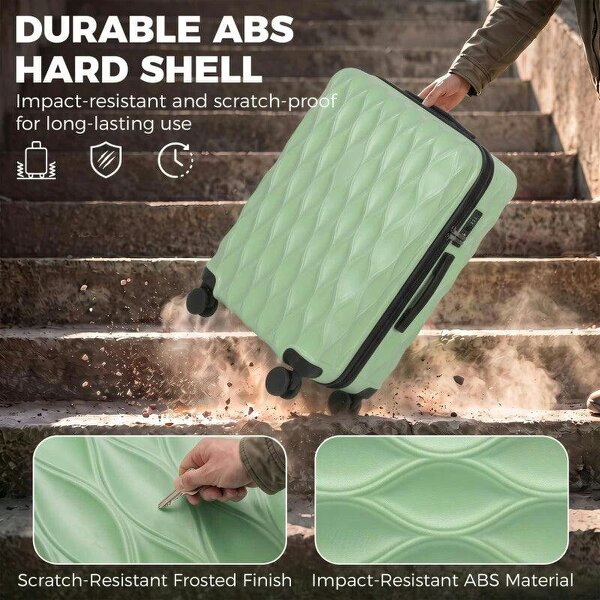 28Inch Suitcase, ABS Hard Shell Checked Luggage with TSA Lock, Spinner Wheels, Telescopic Handle, Green