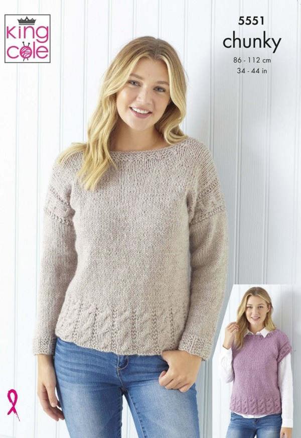 King Cole Timeless Chunky Knitting Pattern 5551, Cardigans, Tops, Sweaters for Women, 34 - 44 Inches