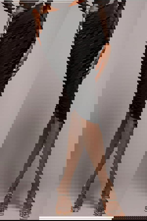 Side Gathered Asymmetric Midi Skirt - Black SK63