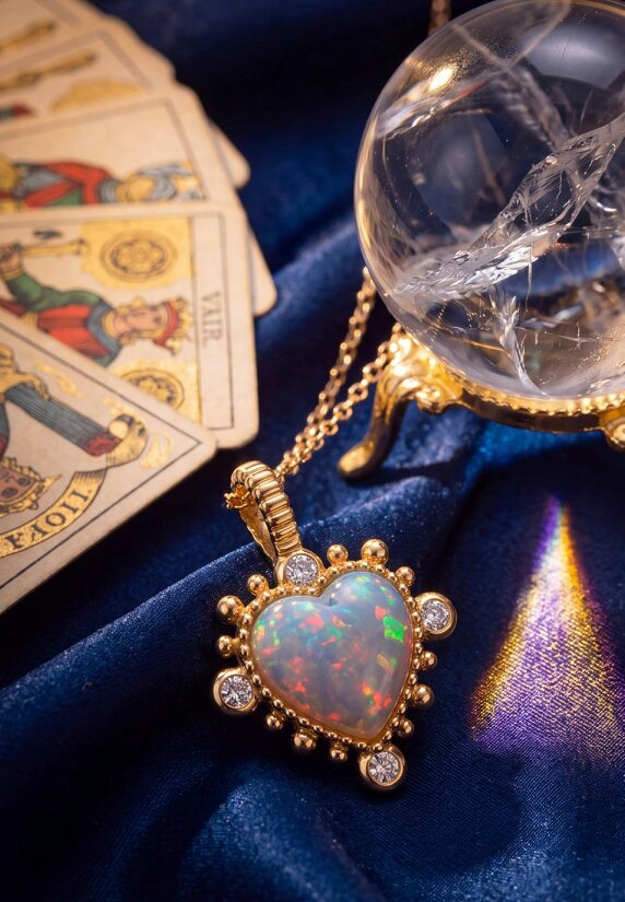 Latelita Angelique White Opal Heart Pendant Necklace Gold
