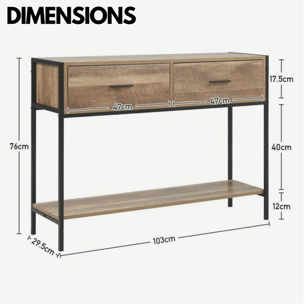 Rafaelo Mobilia Industrial Console Table With 2 Drawers & Storage Shelf