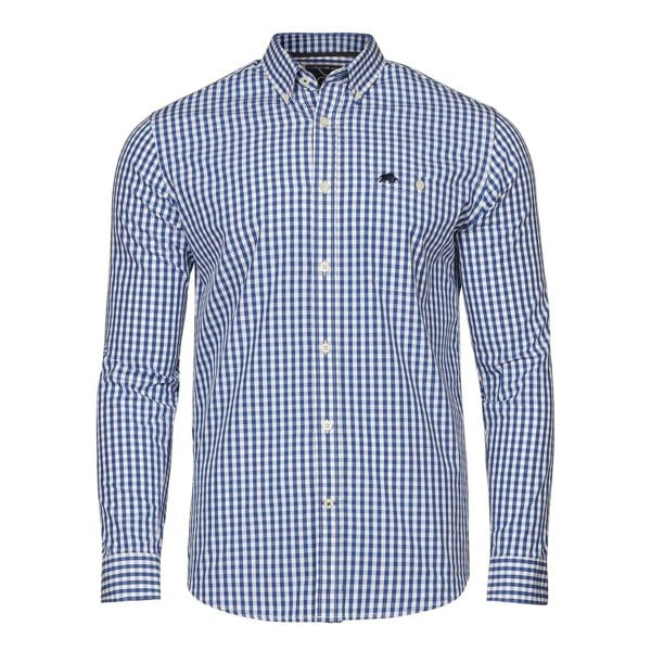 Raging Bull Mens Gingham Classic Long-Sleeved Shirt - Navy