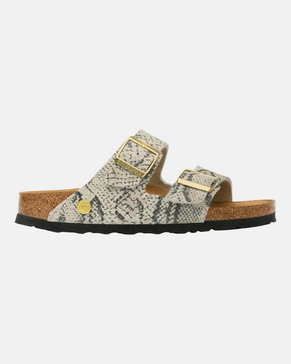 Birkenstock Arizona Rivet Logo Suede Womens Sandals - Snake Oyster | CHO | Designer Womens Sandals