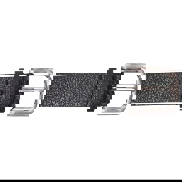 Barneys Originals Men's Black Textured Leather Belt with Silver Buckle