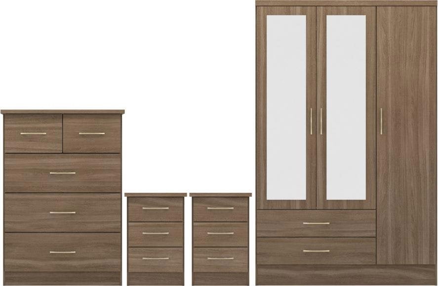 Seconique Nevada 3 Door Wardrobe 4 Piece Bedroom Set
